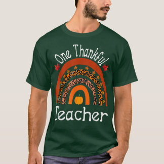 One Thankful Teacher Thanksgiving Rainbow Leopard T-Shirt