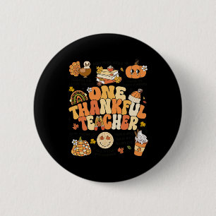 One Thankful Teacher Thanksgiving Retro Autumn Fal 2 Inch Round Button