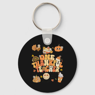 One Thankful Teacher Thanksgiving Retro Autumn Fal Keychain
