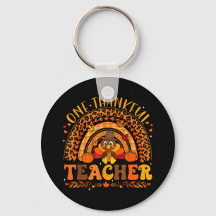 One Thankful Teacher Thanksgiving Turkey Rainbow L Keychain