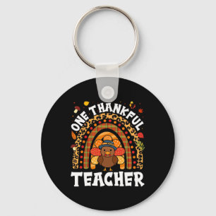 One Thankful Teacher Turkey Thanksgiving Rainbow F Keychain
