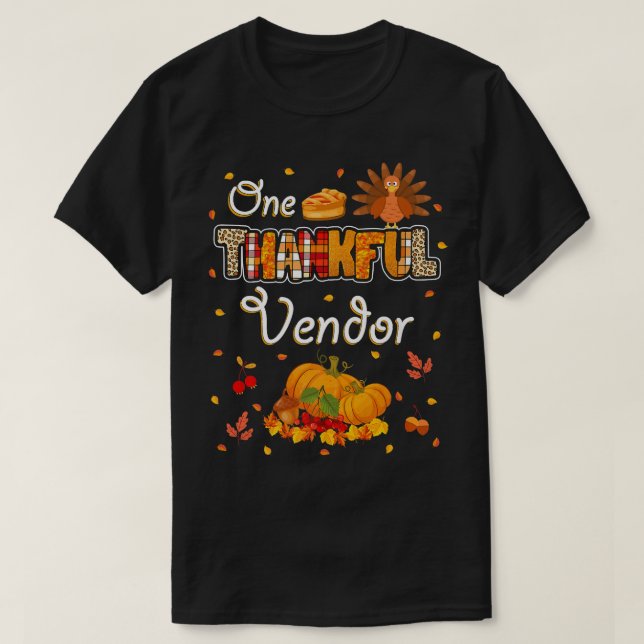 One Thankful Vendor Fall Leaves Autumn Vendor Than T-Shirt (Design Front)