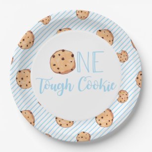One Tough Cookie blue Birthday Party Paper Plate