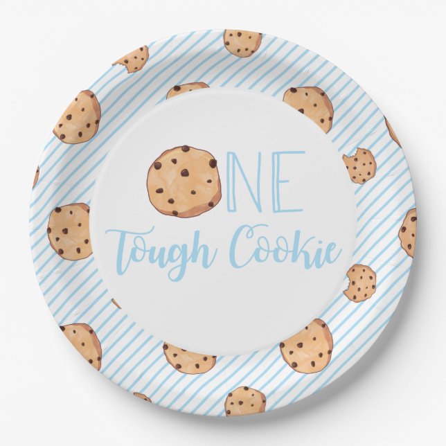 One Tough Cookie blue Birthday Party Paper Plate (Front)