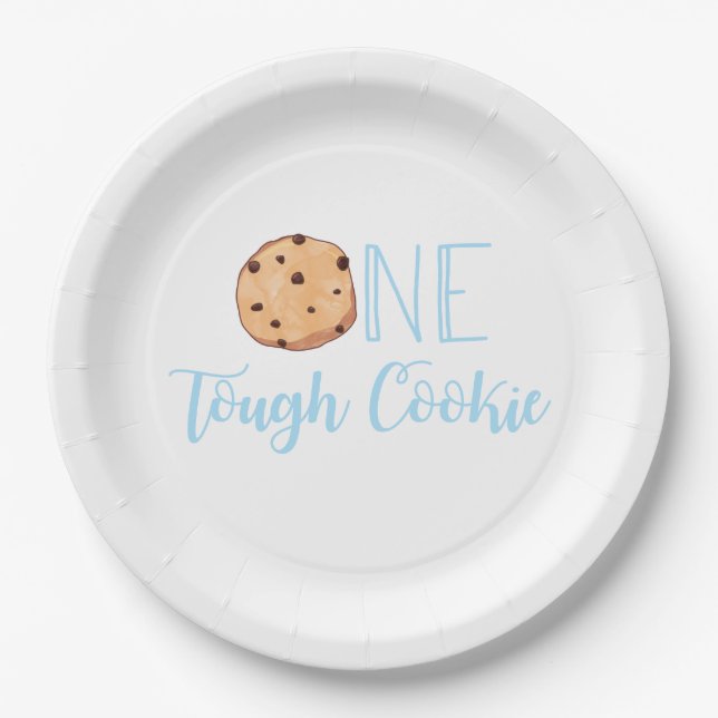 One Tough Cookie blue Birthday Party Paper Plate (Front)