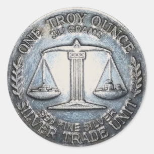 One Troy Ounce .999 Fine Silver Trade Unit Scale Classic Round Sticker