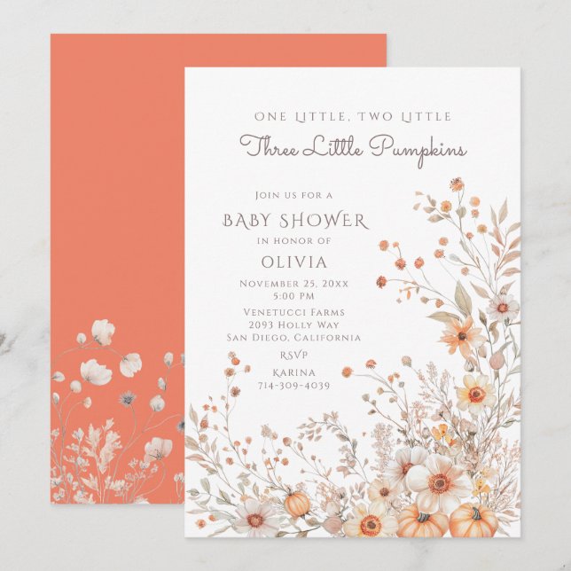 One, Two, Three Little Pumpkins Baby Shower Invitation (Front/Back)