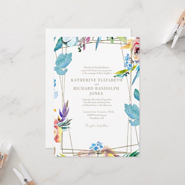 One Venue Colourful Floral Elegant Wedding II Invitation (Front/Back In Situ)
