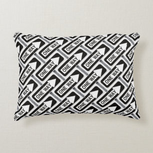 One way black and white street sign accent pillow