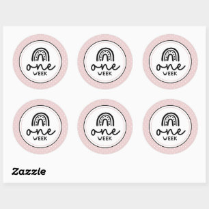 One week rainbows and polka dots baby milestone classic round sticker