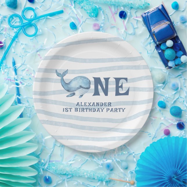 ONE WHALE 1st Birthday Under The Sea Paper Plate (Party)