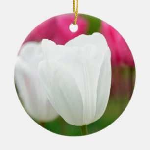 One White Tulip Ceramic Ornament