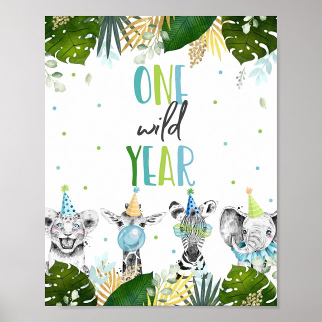 One Wild Year Safari Party Animals Birthday Sign (Front)
