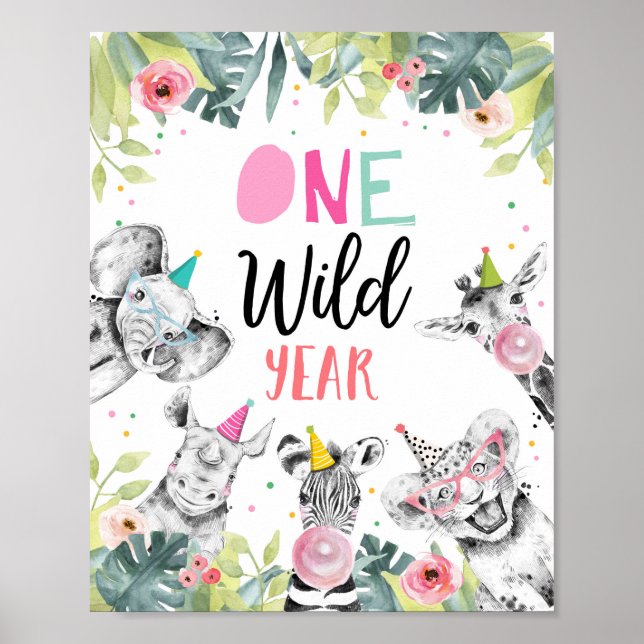 One Wild Year Safari Party Animals Birthday Sign (Front)
