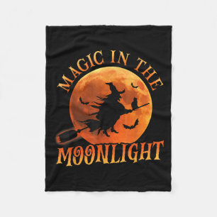 One Witch Riding Broom Halloween Magic  Fleece Blanket