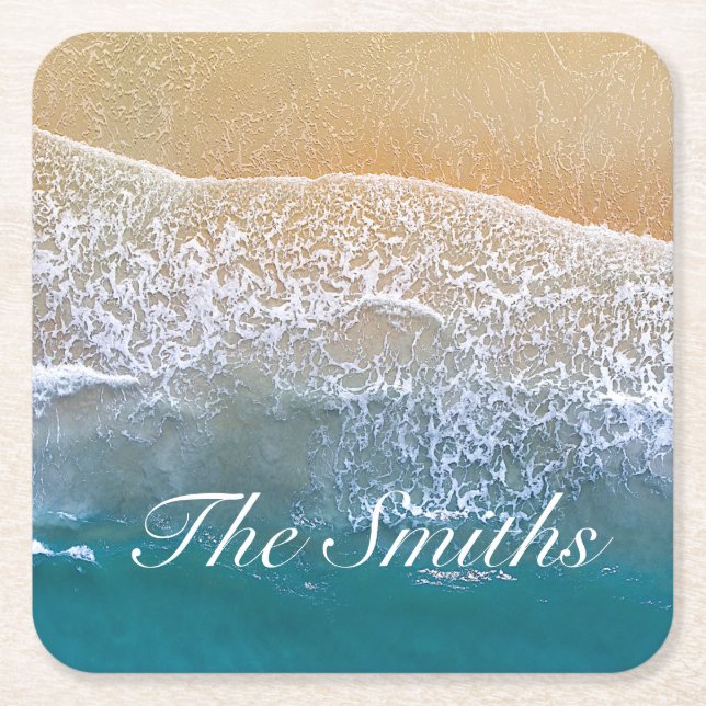 One with the Beach Square Paper Coaster (Front)