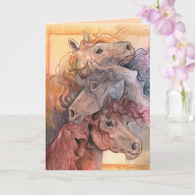 One with the Herd Watercolor Horses Card (Orchid)