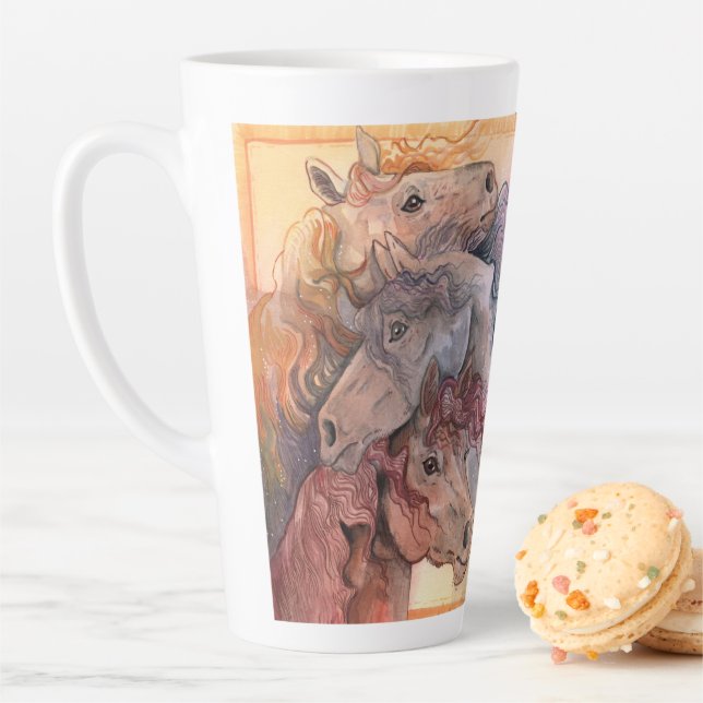 One with the Herd Watercolor Horses Latte Mug (In Situ)