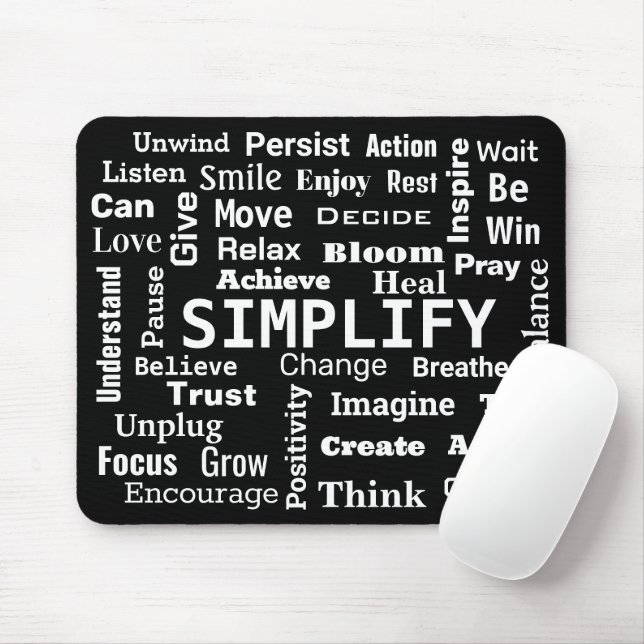 "One Word" Word Cloud On Black Mouse Pad (With Mouse)