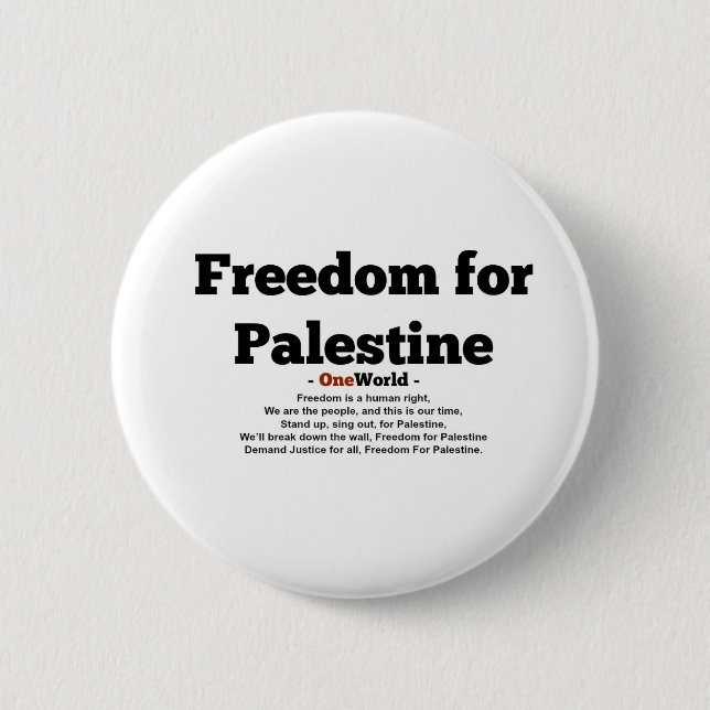 One World Freedom For Palestine 2 Inch Round Button (Front)