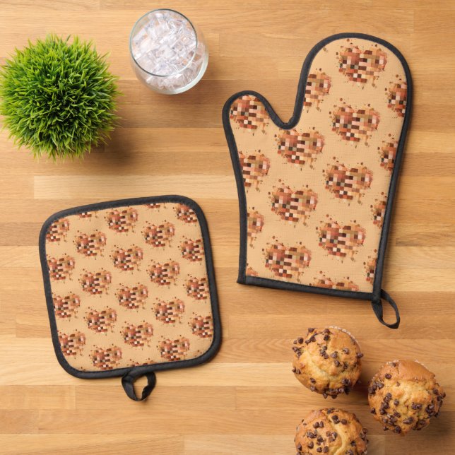 One world hearts oven mitt & pot holder set (Top Down)