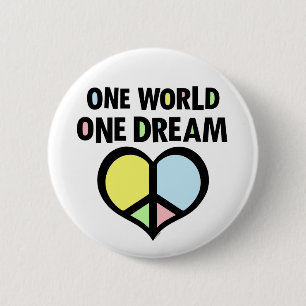 One World One Dream Peace Symbol Heart 2 Inch Round Button