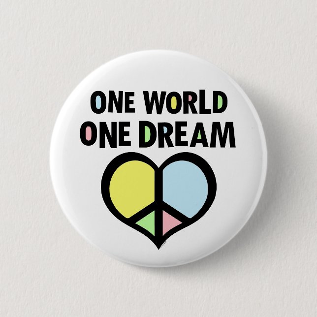 One World One Dream Peace Symbol Heart 2 Inch Round Button (Front)