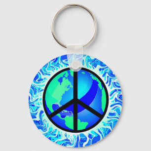 One World Peace Sign Keychain