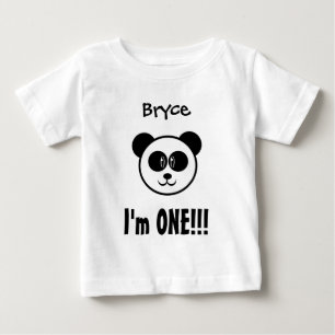 One Year 1st Birthday Boy or Girl with Panda V03 Baby T-Shirt