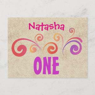 One Year 1st Birthday Colourful Swirls A07C3 Announcement Postcard