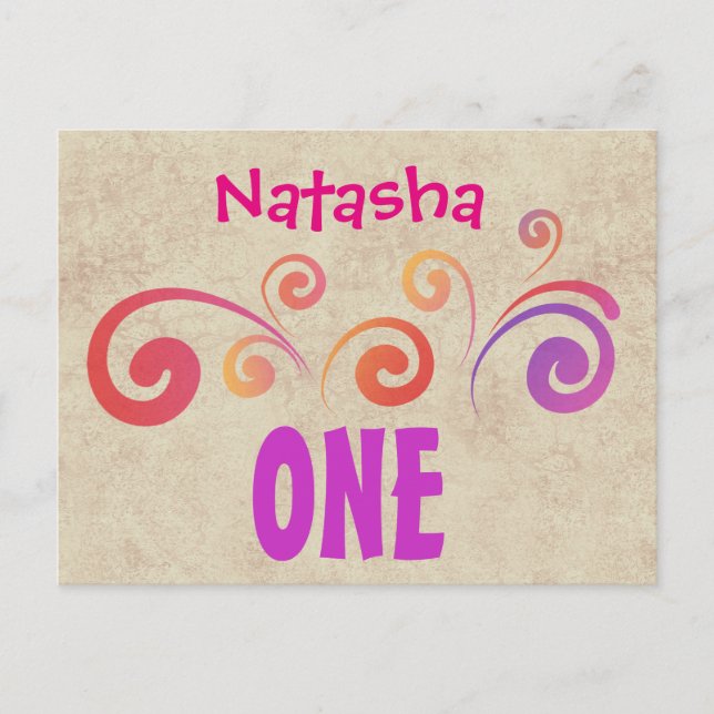 One Year 1st Birthday Colourful Swirls A07C3 Announcement Postcard (Front)