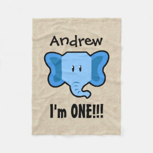 One Year 1st Birthday Cute Elephant Face A18 Fleece Blanket