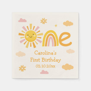 One year around the sun birthday party girl napkin