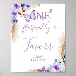 One Year Fluttered Butterfly First Birthday Favour Poster