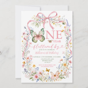 One Year Fluttered By Birthday Wildflower Invitation