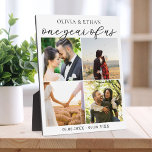 One Year of Us Photo Collage Wedding Anniversary Plaque<br><div class="desc">Create your own first wedding anniversary gift photo display plaque. Simple to personalize by adding four of your favourite pictures to this collage template.</div>