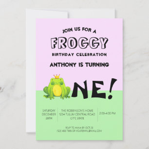 One Year old Birthday Party Frog Theme Invitation
