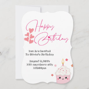 one year old birthday pink design invitation