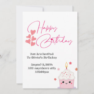 one year old birthday pink design invitation