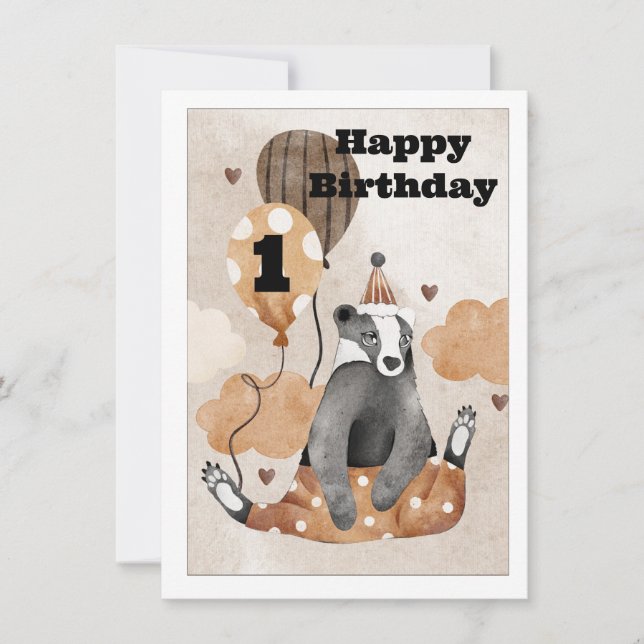 One Year Old Boy Baby Animal Birthday  (Front)