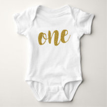 One Year Old Cute Golden Glitter Baby Bodysuit