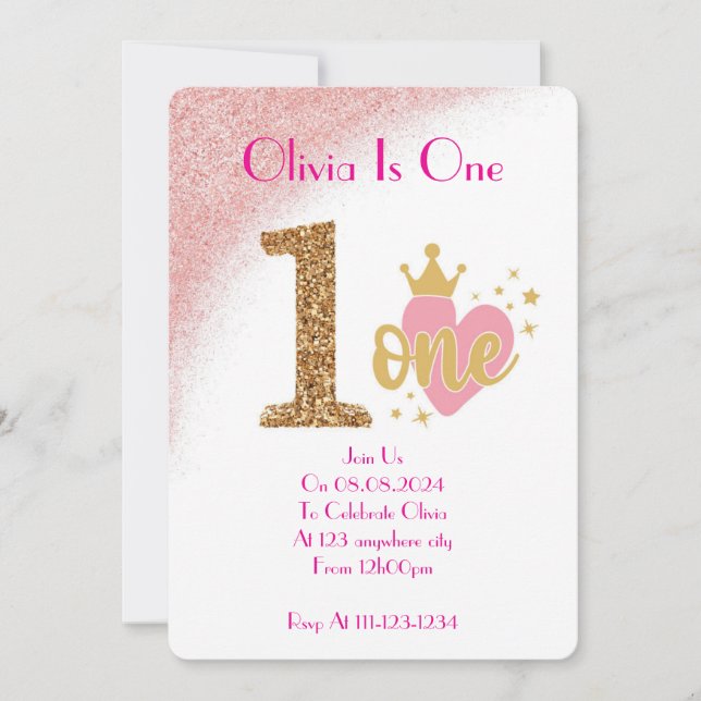 ONE YEAR OLD GIRL BIRTHDAY INVITATION (Front)