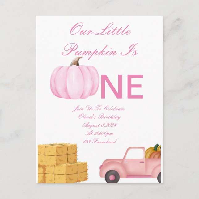 one year old girl birthday invitation card (Front)