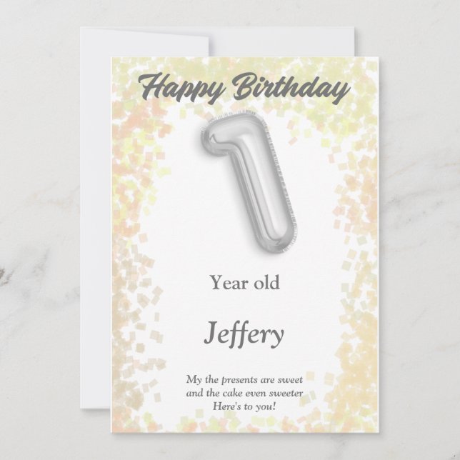 One year old Happy Birthday card (Front)