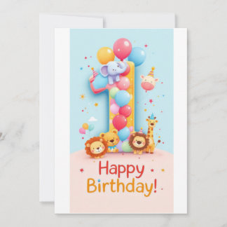 One Year Old Safari Party Birthday Card