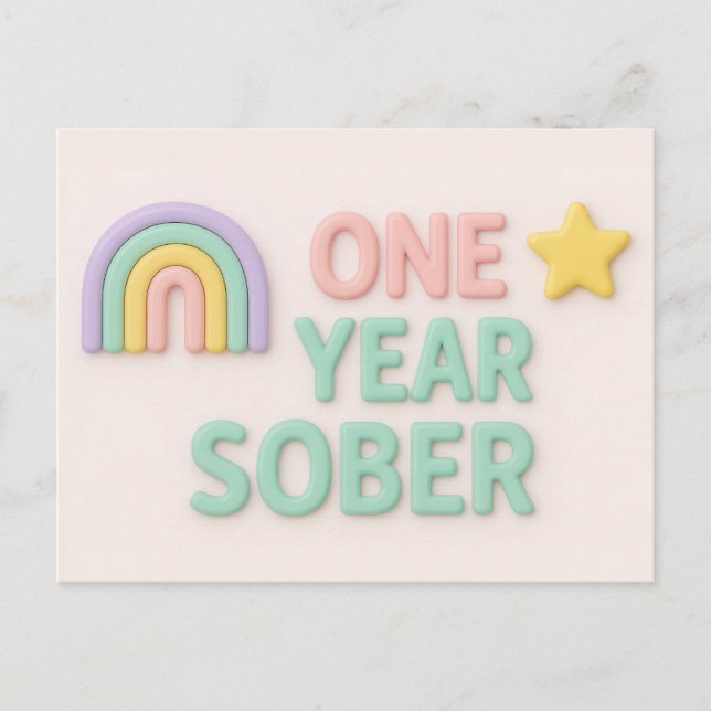 One Year Sober sobriety anniversary birthday card  (Front)