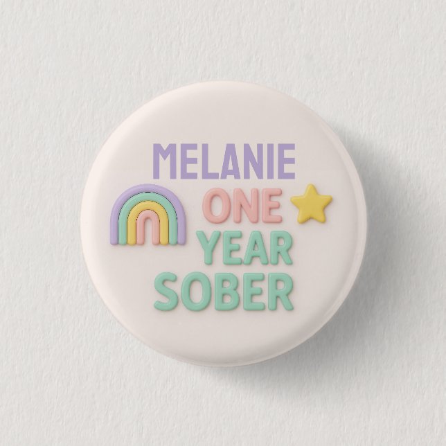 One Year Sober sobriety gift LGBT personalized AA 1 Inch Round Button (Front)
