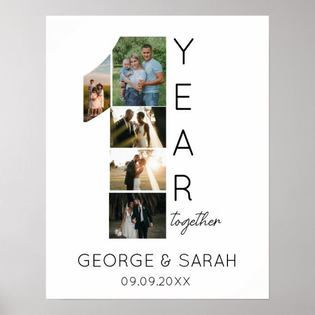 One Year Together Wedding Anniversary 5 Photo Poster (Front)