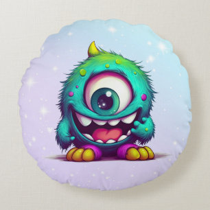 Onecru B is the one-eyed cheerful mini monster Round Pillow