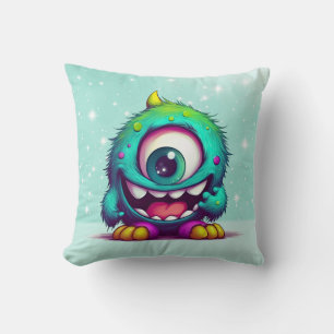 Onecru B is the one-eyed cheerful mini monster Throw Pillow